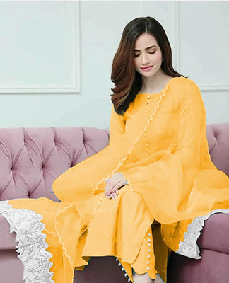DD's creation Women Ethnic Top Pant Attached Dupatta Set