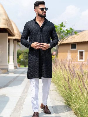 CRYSTALREVENUE Men Kurta Pyjama Set