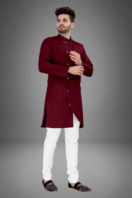 CRYSTALREVENUE Men Solid Straight Kurta(Maroon)