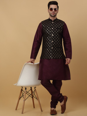 kraft india Men Kurta Pyjama Ethnic Jacket Set