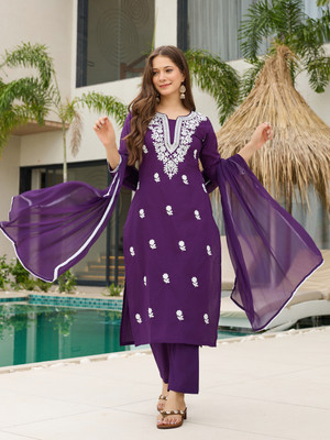 Vaidehi Fashion Embroidered Kurta, Trouser/Pant & Dupatta Set