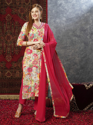Tasrika Floral Print Kurta, Trouser/Pant & Dupatta Set