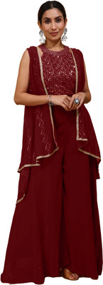 SANCIA Women Ethnic Top Palazzo Ethnic Jacket Set