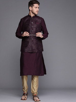 MANYAVAR Men Kurta Churidar Ethnic Jacket Set