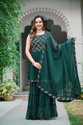 GRISHU COLLECTION Women Crop Top Palazzo Dupatta Set