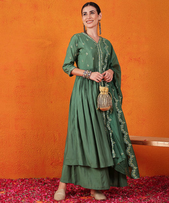 ARIYA PRINTS Women Kurti Palazzo Dupatta Set