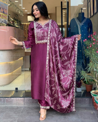 Vocks Embroidered Kurta, Trouser/Pant & Dupatta Set
