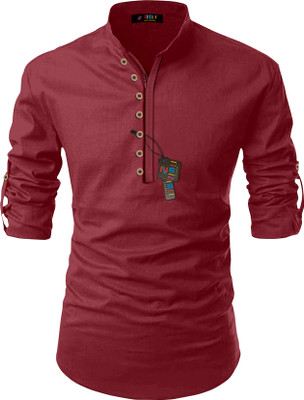Zimli Men Solid Straight Kurta(Maroon)