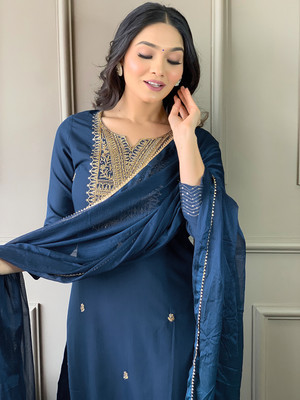 GlimmerGown Embroidered Kurta, Salwar & Dupatta Set