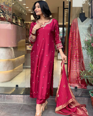 GUNZAA CLOTHING STORE Embroidered Kurta, Trouser/Pant & Dupatta Set