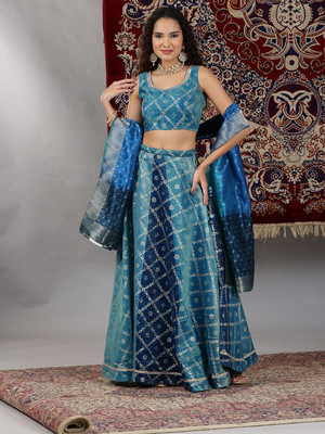 Aurelia Women Ethnic Top Skirt Attached Dupatta Set