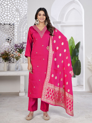 Dktrendz Embroidered Kurta, Trouser/Pant & Dupatta Set