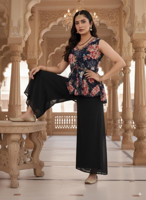 Mewar Mehal Women Crop Top Sharara Dupatta Set