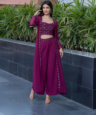 Rebikatrendz Women Ethnic Top Palazzo Ethnic Jacket Set