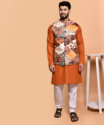 PRINTCULTR Men Kurta Pyjama Ethnic Jacket Set