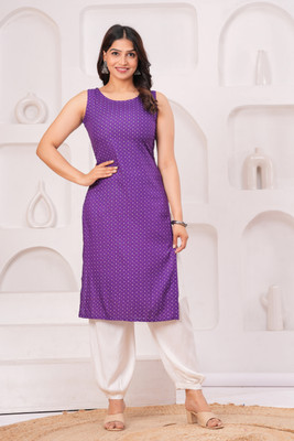 Clothy N Wave Women Printed Straight Kurta(Purple)