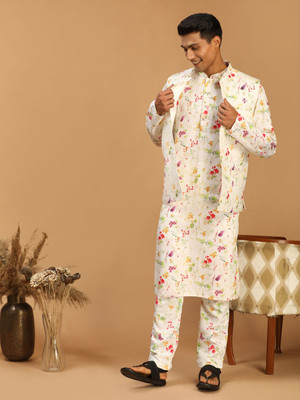 VASTRAMAY Men Kurta Pyjama Ethnic Jacket Set