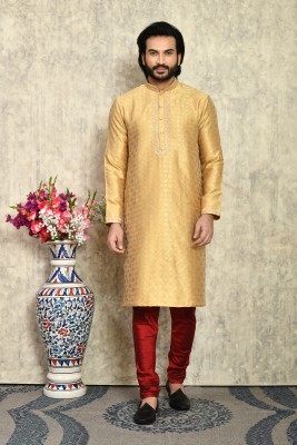 RANAK Men Printed Straight Kurta(Yellow)