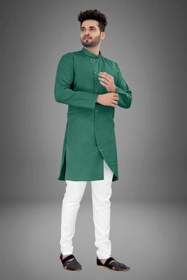 CRYSTALREVENUE Men Solid Straight Kurta(Dark Green)