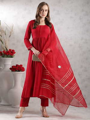 Anni Designer Solid Kurta, Palazzo & Dupatta Set