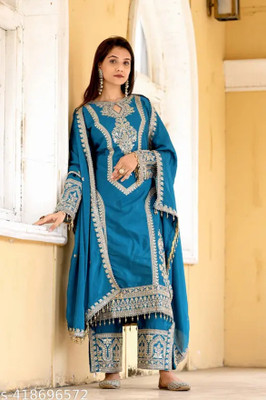 S.B.Creation Women Kurta Pant Attached Dupatta Set