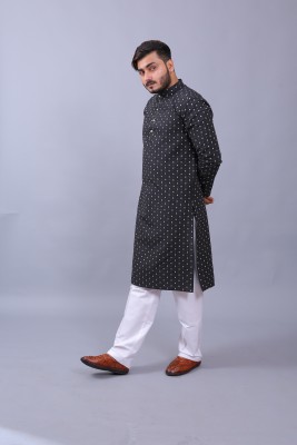 Tibra Collection Men Woven Design Straight Kurta(Blue)