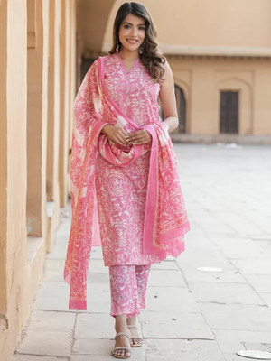 Lamba Creations Floral Print Kurta, Trouser/Pant & Dupatta Set