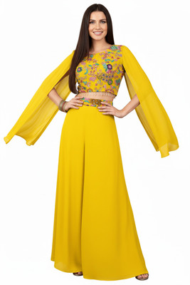 Lime n lemon Women Ethnic Top Palazzo Set