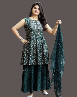 AnviTextile Embroidered Kurta, Sharara & Dupatta Set