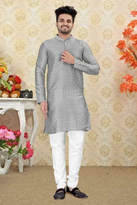 Shree Dutt Creation Men Self Design Straight Kurta(Grey)