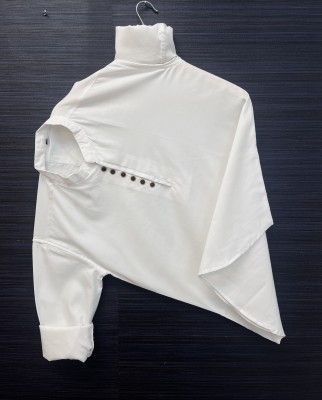 YUKAX Men Solid Casual White Shirt