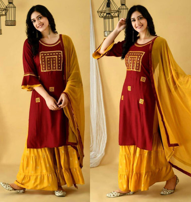 A One Collection Women Kurti Sharara Dupatta Set