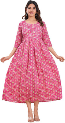 gottam Women Printed A-line Kurta(Pink)