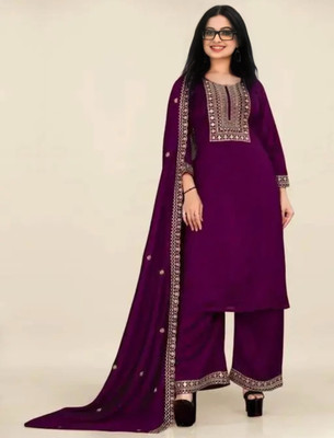 Harshiv Creation Embroidered Kurta, Palazzo & Dupatta Set