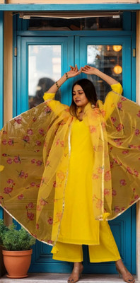 Jatsy Floral Print Kurta, Palazzo & Dupatta Set