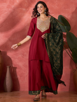 Sangria Women Kurti Palazzo Dupatta Set