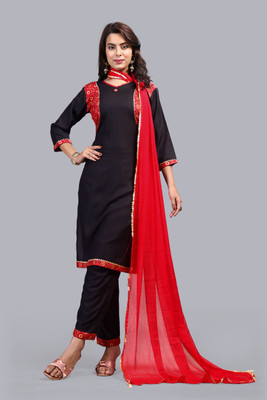 ShopGlobal Solid Kurta, Sharara & Dupatta Set