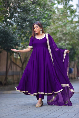 Tasrika Solid, Embroidered Anarkali Kurta, Bottom & Dupatta Set