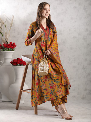 Tasrika Printed Anarkali Kurta, Bottom & Dupatta Set