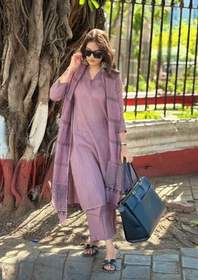 GLAM Women Solid Straight Kurta(Purple)