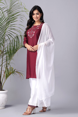 AAKASH Embroidered Kurta, Palazzo & Dupatta Set