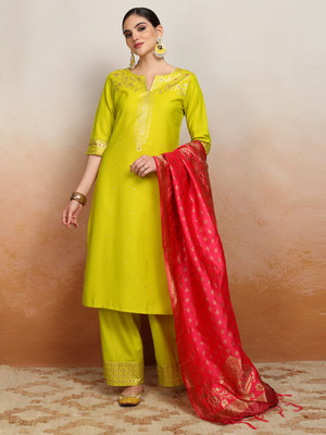 Vishudh Women Kurta Palazzo Attached Dupatta Set