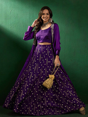 Sangria Women Crop Top Skirt Ethnic Jacket Set