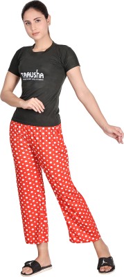 Taausha Women Printed Black, Red Top & Pyjama Set
