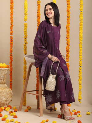 Tasrika Printed Anarkali Kurta, Bottom & Dupatta Set