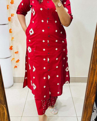 Bharat Selino Women Printed A-line Kurta(Red)