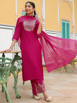 Janasya Women Kurti Palazzo Dupatta Set