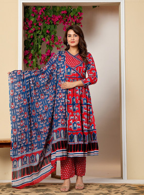 Vnyashri Women Ethnic Top Pant Dupatta Set