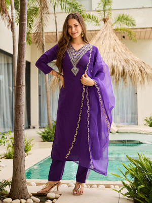 D'CART Embroidered Kurta, Trouser/Pant & Dupatta Set