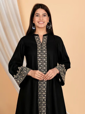 JN LOFTY Women Embroidered Straight Kurta(Black)